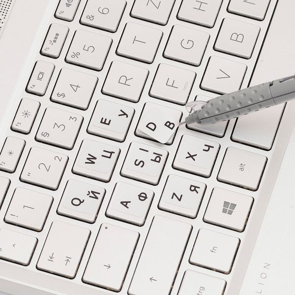 Нестираюча наклейка для клавіатури N-S Укр/ Англ/ Рус Прозорі + білий 1104 фото