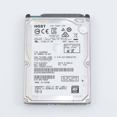 Жесткий диск HDD HGST 1TB 7200rpm 32Mb 2.5" SATA III 7K1000-1000 HTS721010A9E630 0J22423 409689 фото