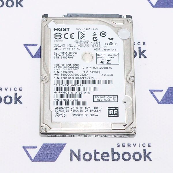 Жесткий диск HDD HGST 1TB 5.4K RPM SATA 9.5mm 2.5" H2T1000854S 537627 фото